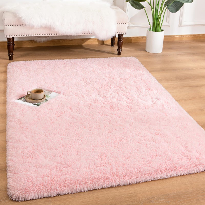 Andecor Soft Fluffy Bedroom Rugs, 4 x 6 Feet Indoor Shaggy Plush Area Rug for Boys Girls Kids Baby College Dorm Living Room Home Decor Floor Carpet, Pink - Image 1